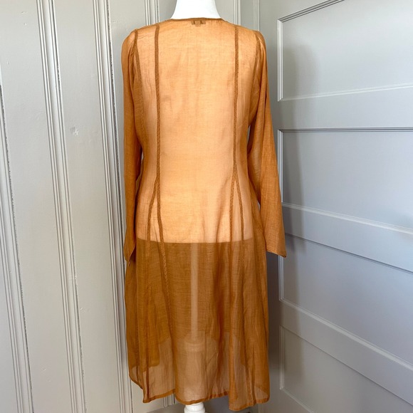 Nadia Boyer Vidal Women XL Embroidered Split Neck Tunic Dress Carmel Long Sleeve - Picture 6 of 13